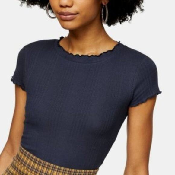 Topshop Nordstrom Ribbed Lettuce Trim Tee Size 14 - Picture 4 of 5